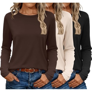 image:imageEkouaer 3 Pack Long Sleeve Shirts for Women Crew Neck Thermal Tops Lightweight Base Layer Undershirt Tees 2025 SXXLBlackCoffeeBeige