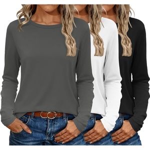 image:imageEkouaer 3 Pack Long Sleeve Shirts for Women Crew Neck Thermal Tops Lightweight Base Layer Undershirt Tees 2025 SXXLBlackDarkgreyWhite