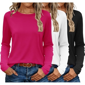 image:imageEkouaer 3 Pack Long Sleeve Shirts for Women Crew Neck Thermal Tops Lightweight Base Layer Undershirt Tees 2025 SXXLBlackWhiteHot Pink