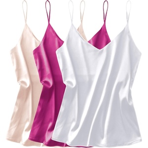 image:imageEkouaer 3 Pack Womens Silk Satin Tank Top V Neck Camisole Cami Spaghetti Strap Top Loose Sleeveless Blouses Tank ShirtWhiteChampagneRose Red