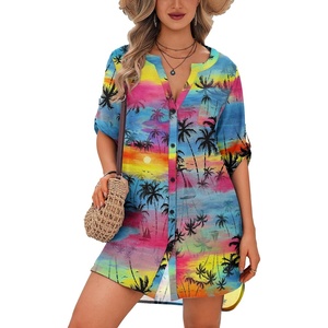 image:imageEkouaer Bathing Suit Cover Up for Women V Neck Button Down Swimsuit Coverup Beach Dress Shirt S3XLColour Palm
