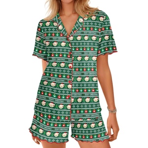 image:imageEkouaer Button Up Pajamas Set for Women Short Sleeve Ribbed Knit Sleepwear 2 Piece Pjs Shorts SetChristmas Green