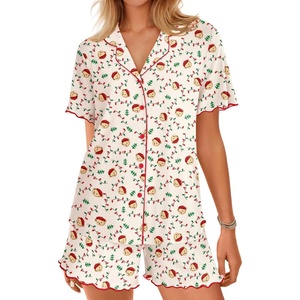 image:imageEkouaer Button Up Pajamas Set for Women Short Sleeve Ribbed Knit Sleepwear 2 Piece Pjs Shorts SetTeddy Tree