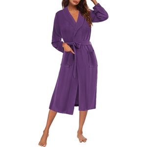image:imageEkouaer Fleece Robes for Women Plush Knit Bathrobes Lightweight Spa Housecoats with Pocket Soft Ladies Loungewear SXXLDark Purplelapel