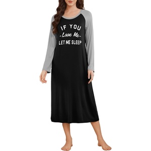 image:imageEkouaer Long Sleeve Nightgowns for Women Calf Length Sleep Shirts Crew Neck Soft Nightshirts SXXLBlack Love Me