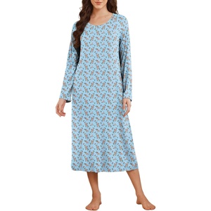 image:imageEkouaer Long Sleeve Nightgowns for Women Calf Length Sleep Shirts Crew Neck Soft Nightshirts SXXLBlue Flower