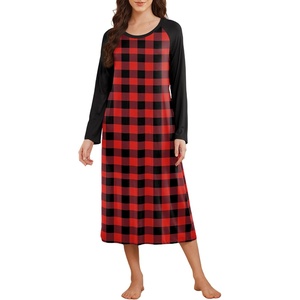 image:imageEkouaer Long Sleeve Nightgowns for Women Calf Length Sleep Shirts Crew Neck Soft Nightshirts SXXLRed Black Plaid