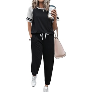 image:imageEkouaer Lounge Sets for Women Two Piece Pajama Set Short Sleeve Crewneck Jogger Outfits and Sweatpants Tracksuit