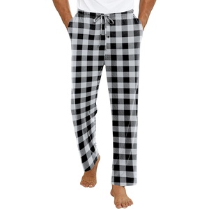 image:imageEkouaer Mens Pajama Pants Lounge Pants with Pockets Soft Sleep Pants Loose Fit Pj Bottoms with Drawstring SXXLBlack and White Plaid