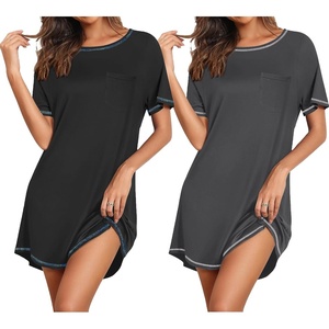 image:imageEkouaer Nightgowns for Women 2 Pack Night Gowns Short Sleeve Sleepshirts Pullover Nightshirts Soft SleepwearBlackDark Grey