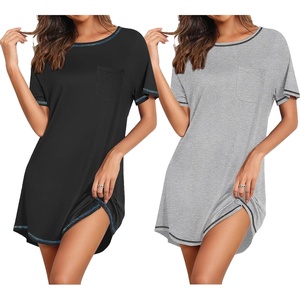 image:imageEkouaer Nightgowns for Women 2 Pack Night Gowns Short Sleeve Sleepshirts Pullover Nightshirts Soft SleepwearBlackLight Grey