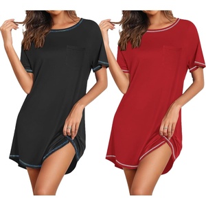 image:imageEkouaer Nightgowns for Women 2 Pack Night Gowns Short Sleeve Sleepshirts Pullover Nightshirts Soft SleepwearBlackWine Red