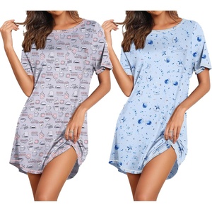 image:imageEkouaer Nightgowns for Women 2 Pack Night Gowns Short Sleeve Sleepshirts Pullover Nightshirts Soft SleepwearCoffeeStar Print