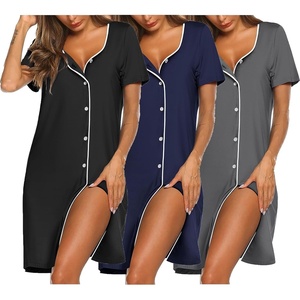 image:imageEkouaer Nightgowns for Women 3 Pack Sleep Shirts Button Down Pajama Dress Short Sleeve Nightshirt Sleepwear NightdressBlackNavy BlueGrey