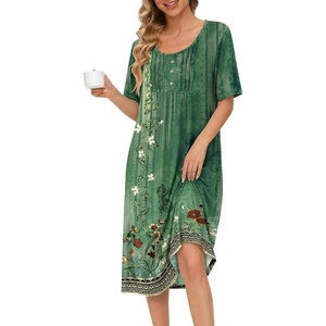 image:imageEkouaer Nightgowns for Women Short Sleeve House Dresses with Pockets Pleated Moo moos Floral Print Mumu DressFloral Green