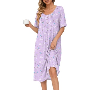image:imageEkouaer Nightgowns for Women Short Sleeve House Dresses with Pockets Pleated Moo moos Floral Print Mumu DressFloral Light Purple