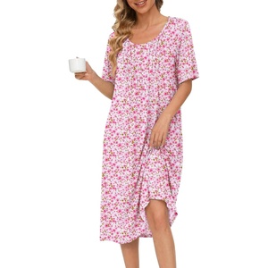 image:imageEkouaer Nightgowns for Women Short Sleeve House Dresses with Pockets Pleated Moo moos Floral Print Mumu DressFloral Pink