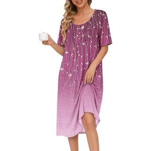 image:imageEkouaer Nightgowns for Women Short Sleeve House Dresses with Pockets Pleated Moo moos Floral Print Mumu DressSparkling Branches Purple