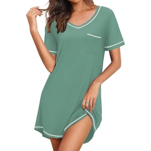 image:imageEkouaer Nightgowns for Women Short Sleeve Sleep Shirts V Neck Nightshirts Soft Sleepshirt Caual T Shirt SleepdressMedium Green
