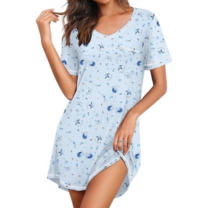 image:imageEkouaer Nightgowns for Women Short Sleeve Sleep Shirts V Neck Nightshirts Soft Sleepshirt Caual T Shirt SleepdressMoon Star