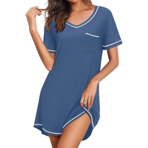 image:imageEkouaer Nightgowns for Women Short Sleeve Sleep Shirts V Neck Nightshirts Soft Sleepshirt Caual T Shirt SleepdressNavy