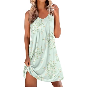 image:imageEkouaer Nightgowns for Women Sleeveless Sleep Shirt Tank Night Gown V Neck Chemise Pleated Night Shirt Soft Sleep DressFloral Light Green