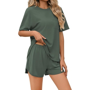 image:imageEkouaer Pajama Set for Women Bamboo Viscose Pjs Set Ultra Soft Short Sleeve Sleepwear 2 Piece Lounge Sets SXXLArmy Green