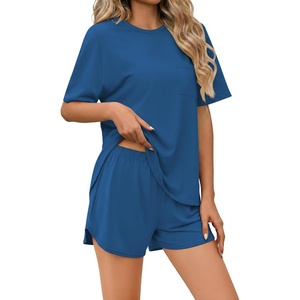 image:imageEkouaer Pajama Set for Women Bamboo Viscose Pjs Set Ultra Soft Short Sleeve Sleepwear 2 Piece Lounge Sets SXXLNavy Blue