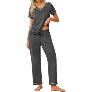 image:imageEkouaer Pajamas for Women Set 2 Piece Lounge Set Soft Pajama Sets Short Sleeve and Pants Pj Sets Loose Sleepwear with PocketsDeep Grey