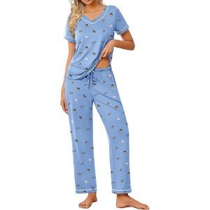 image:imageEkouaer Pajamas for Women Set 2 Piece Lounge Set Soft Pajama Sets Short Sleeve and Pants Pj Sets Loose Sleepwear with PocketsTeddy Bear