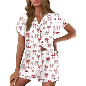 image:imageEkouaer Pajamas for Women Set Button Up Pjs Short Sleeve Ruffle Sleepwear Notch Collar Bride Soft Pj Lounge Sets SXXLRed Bow Tie