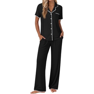image:imageEkouaer Pajamas for Women Set Button Up Soft Pjs Short Sleeve 2 Piece Lounge Sets Comfy SleepwearBlack