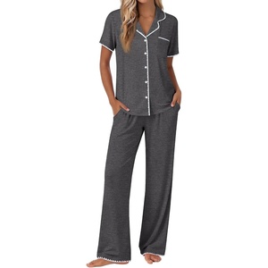 image:imageEkouaer Pajamas for Women Set Button Up Soft Pjs Short Sleeve 2 Piece Lounge Sets Comfy SleepwearDeep Grey