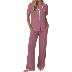 image:imageEkouaer Pajamas for Women Set Button Up Soft Pjs Short Sleeve 2 Piece Lounge Sets Comfy SleepwearDusty Mauve