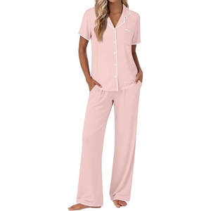 image:imageEkouaer Pajamas for Women Set Button Up Soft Pjs Short Sleeve 2 Piece Lounge Sets Comfy SleepwearPink