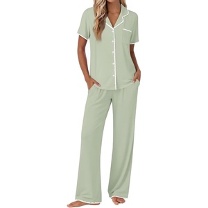 image:imageEkouaer Pajamas for Women Set Button Up Soft Pjs Short Sleeve 2 Piece Lounge Sets Comfy SleepwearSage Green