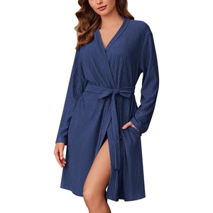 image:imageEkouaer Robes for Women Short Knit Bathrobe Lightweight Kimono Robe Knee Length Loungewear SXXLNavy Blue