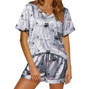 image:imageEkouaer Silk Pajama for Women Short Sleeve Satin Pj Set Two Piece Soft Sleepwear Loungewear SXXLGrey Owl
