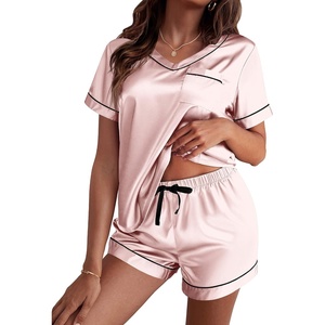 image:imageEkouaer Silk Pajama for Women Short Sleeve Satin Pj Set Two Piece Soft Sleepwear Loungewear SXXLLight Pink