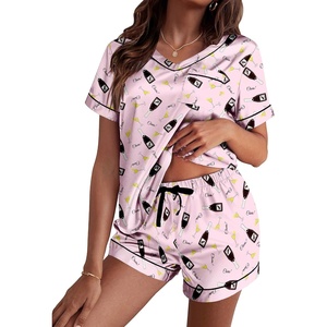 image:imageEkouaer Silk Pajama for Women Short Sleeve Satin Pj Set Two Piece Soft Sleepwear Loungewear SXXLPink Wine Glass