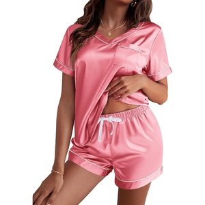 image:imageEkouaer Silk Pajama for Women Short Sleeve Satin Pj Set Two Piece Soft Sleepwear Loungewear SXXLRose Pink