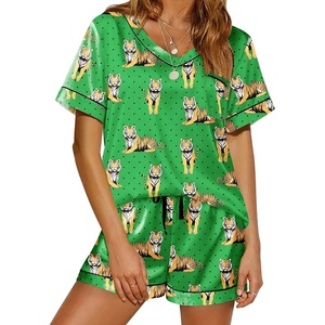 image:imageEkouaer Silk Pajama for Women Short Sleeve Satin Pj Set Two Piece Soft Sleepwear Loungewear SXXLTiger  Polka Dots