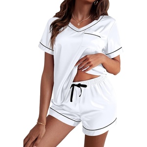 image:imageEkouaer Silk Pajama for Women Short Sleeve Satin Pj Set Two Piece Soft Sleepwear Loungewear SXXLWhite