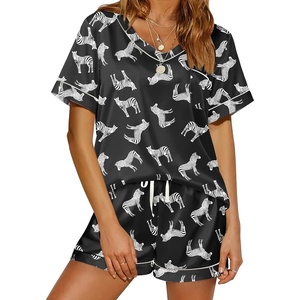 image:imageEkouaer Silk Pajama for Women Short Sleeve Satin Pj Set Two Piece Soft Sleepwear Loungewear SXXLZebra