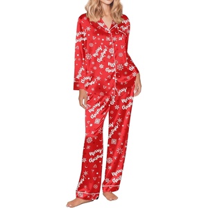 image:imageEkouaer Silk Satin Pajama Set for Womens Button Up Long Sleeve Pjs Sleepwear Soft 2 Piece Loungewear SXXLChristmas Red