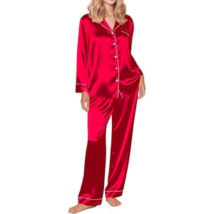 image:imageEkouaer Silk Satin Pajama Set for Womens Button Up Long Sleeve Pjs Sleepwear Soft 2 Piece Loungewear SXXLRed