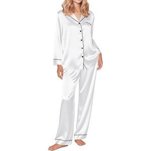 image:imageEkouaer Silk Satin Pajama Set for Womens Button Up Long Sleeve Pjs Sleepwear Soft 2 Piece Loungewear SXXLWhite