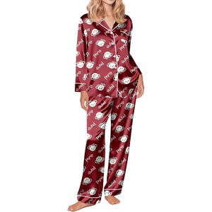 image:imageEkouaer Silk Satin Pajama Set for Womens Button Up Long Sleeve Pjs Sleepwear Soft 2 Piece Loungewear SXXLZ Red Teddy