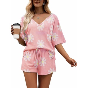 image:imageEkouaer Women Pajama Sets Waffle Knit Lounge Sets Short Sleeves Crop Top 2 Piece Pj Shorts Set