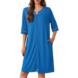 image:imageEkouaer Women Robes Zipper Front 34 Sleeve Housecoat Zip Up Bathrobes Lightweight Nightgown with Pockets SXXLRoyal Blue